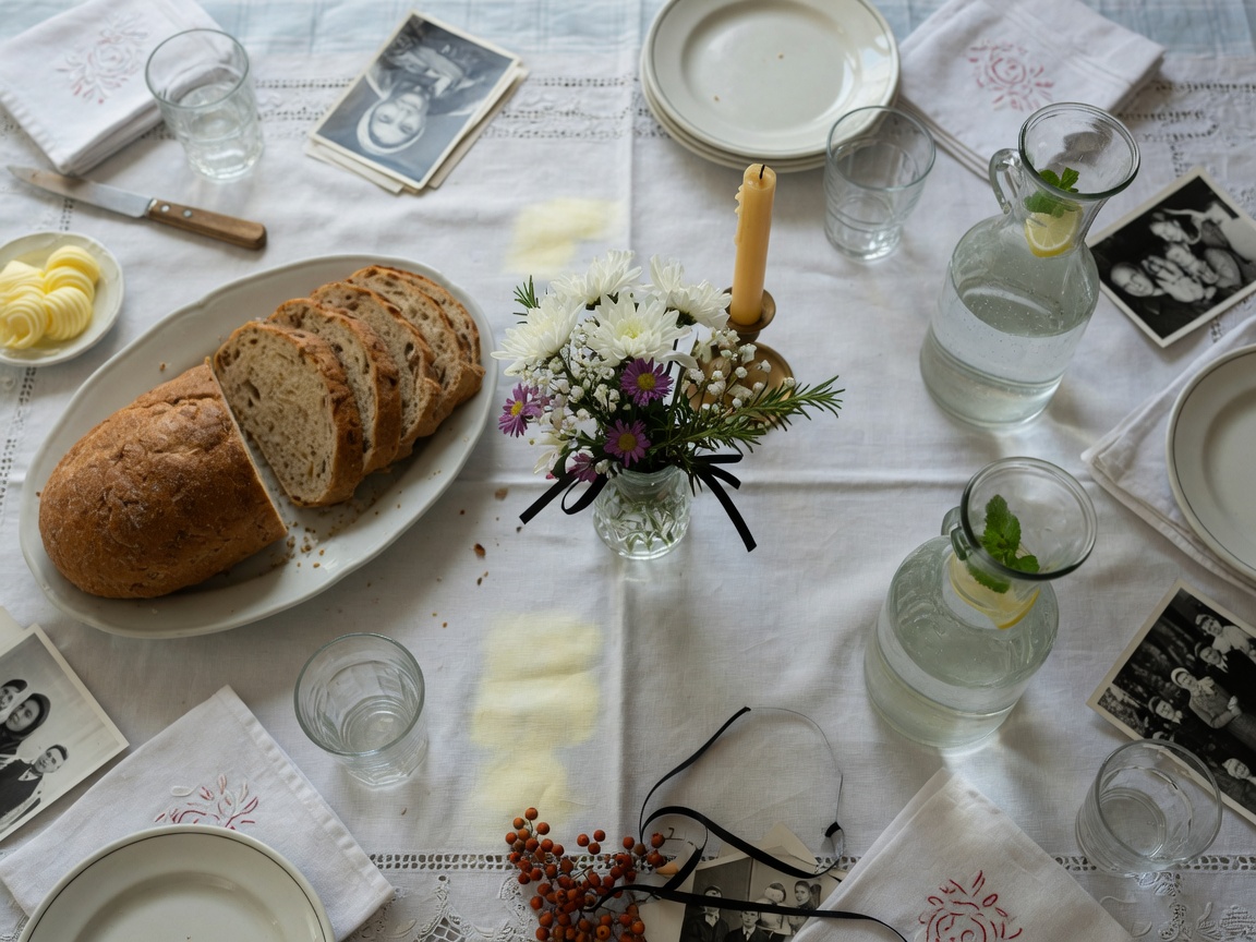 Detal serwet i zastawy na stole pominalnym